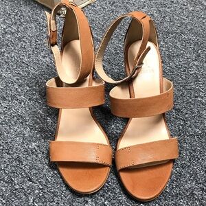 Women's Tan Leather Two-Strap Ankle Strap Sandals
